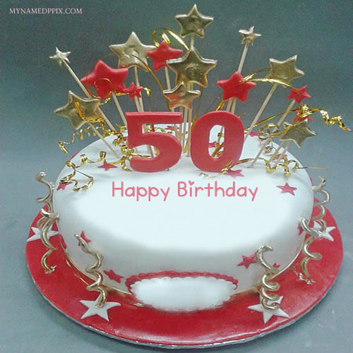 Print Name On 50th Year Wishes Birthday Cake Photo My