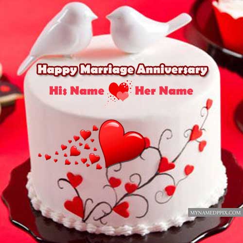  Happy  Marriage  Anniversary  Beautiful Couple Name  Bird Cake  